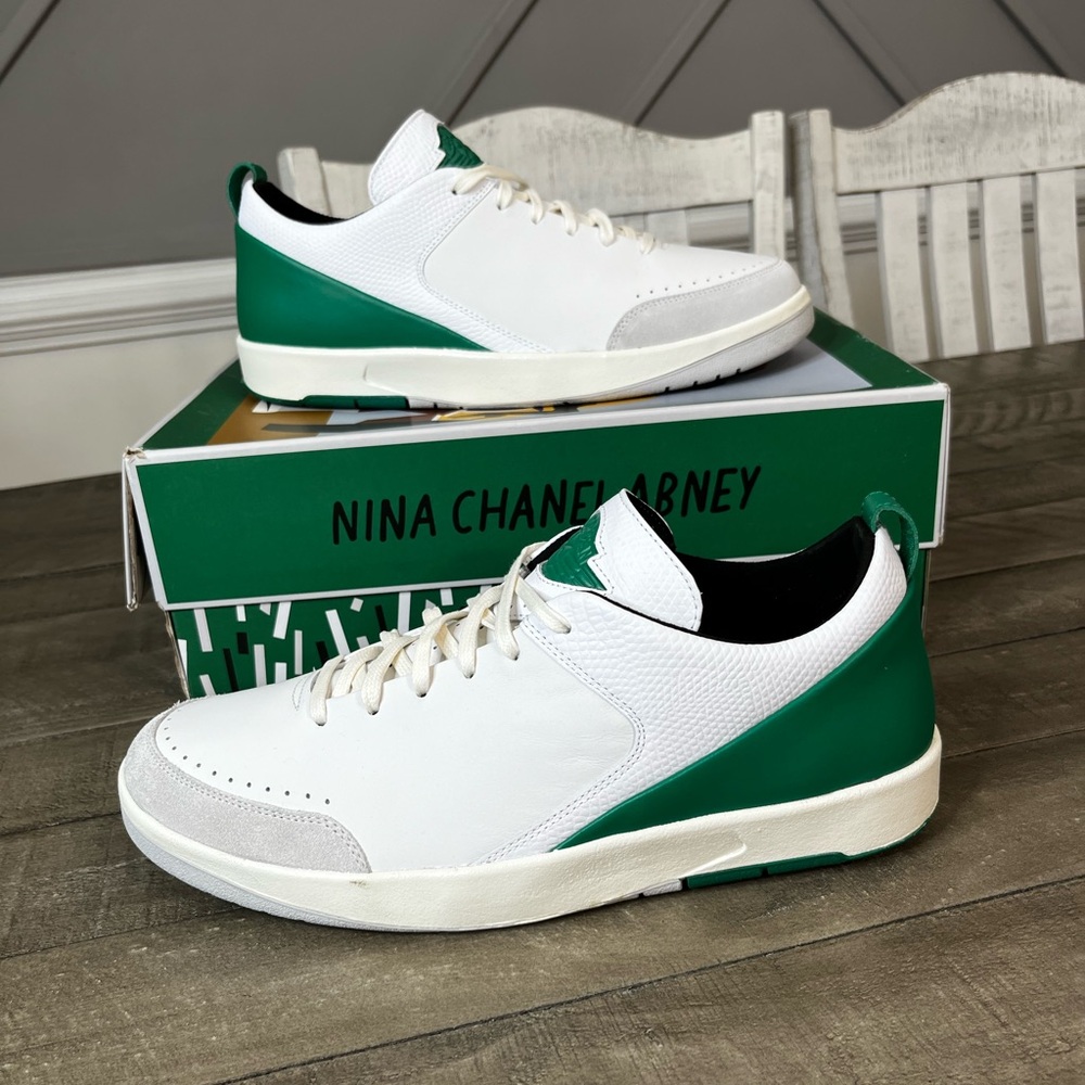 Jordan White and Emerald Low-Top Sneakers